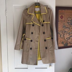 BCBG khaki and yellow piped trench coat -Small
